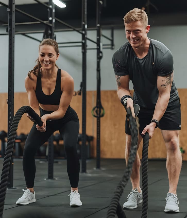 Salle de CrossFit moderne avec équipements professionnels et athlètes en action