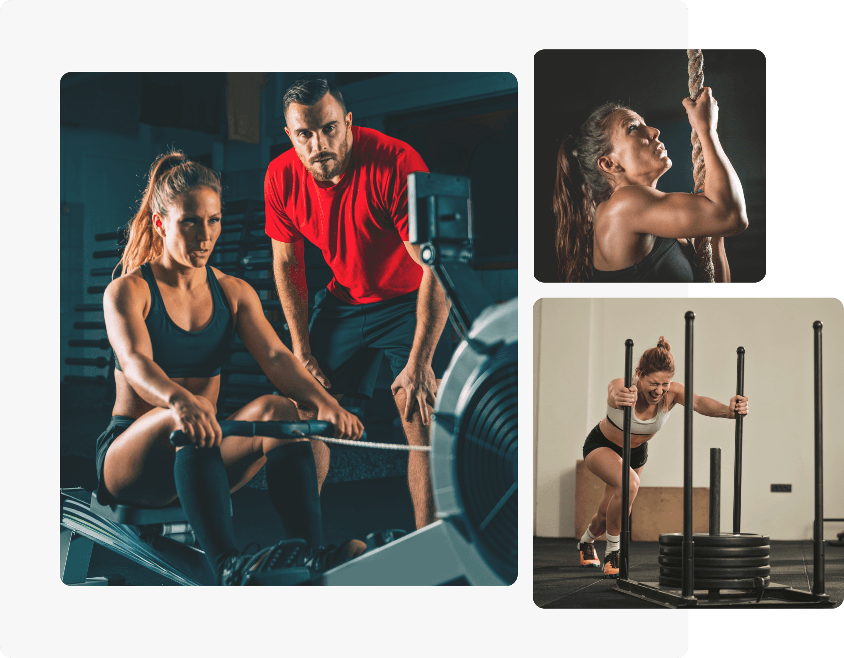 Salle d'entraînement HYROX avec équipements spécifiques pour la course et les exercices fonctionnels
