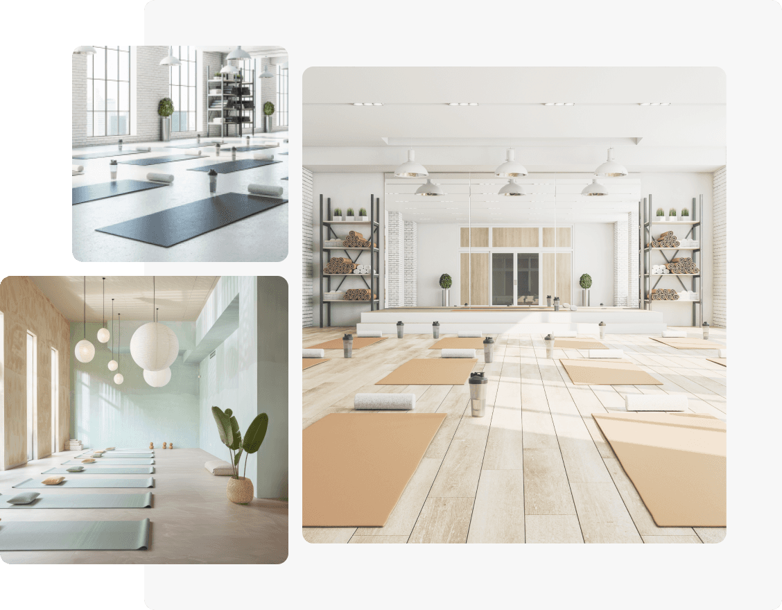 Studio de yoga premium avec équipements de qualité et ambiance zen