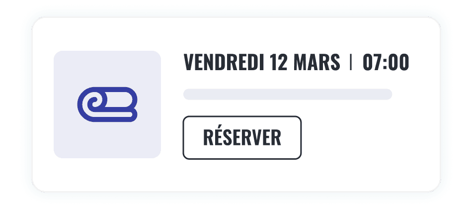 Interface de réservation fluide affichant des créneaux de yoga