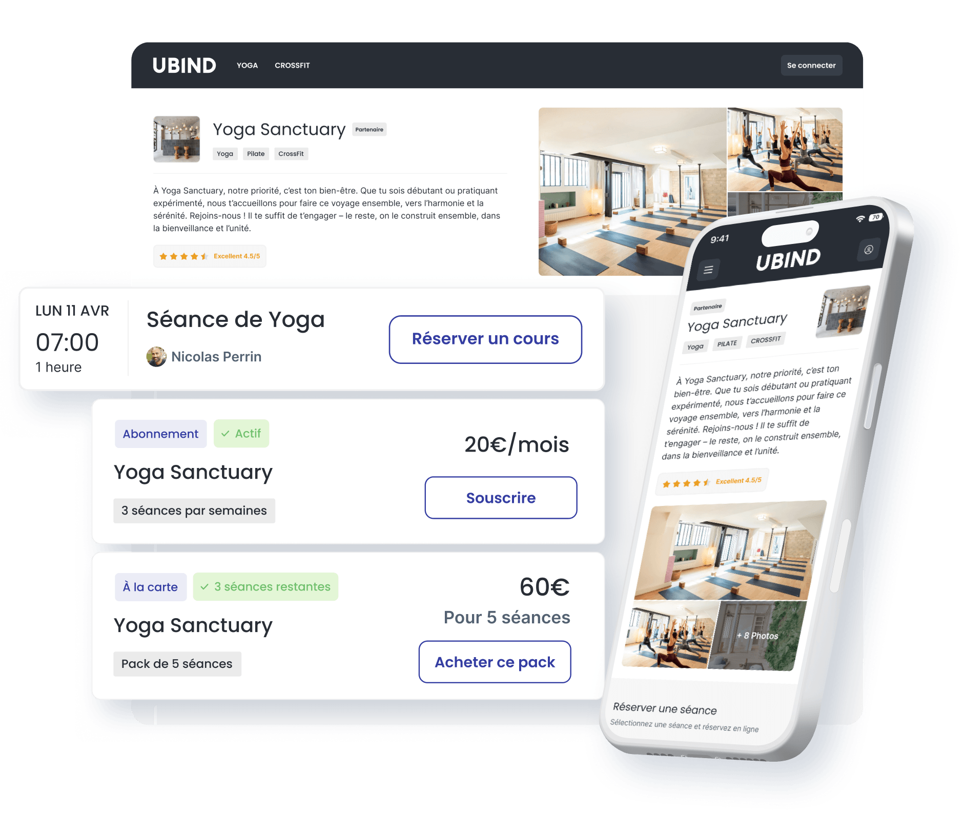 Solution Ubind pour les professionnels - Interface de gestion centralisée des réservations, paiements et adhérents